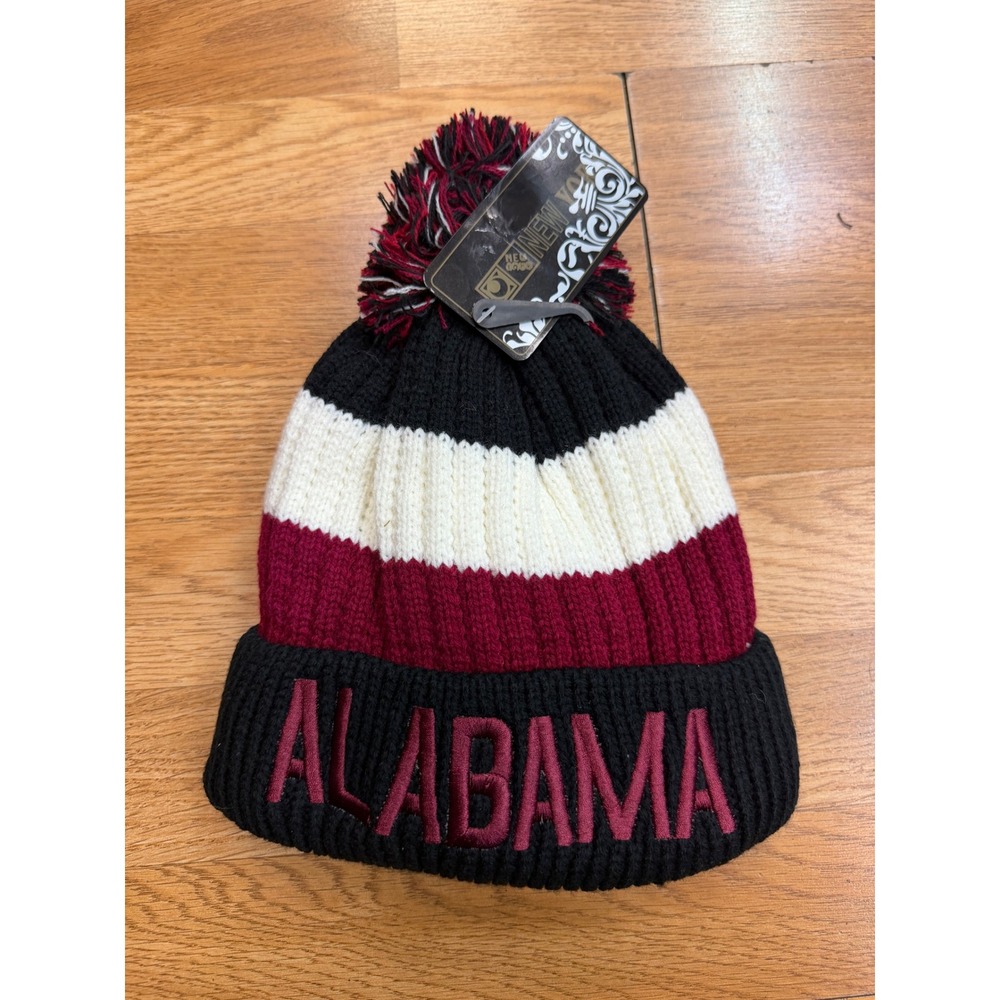 New York Alabama Crimson Tide Fleece Lined Pom Beanie Hat Black Crimson TJ-02